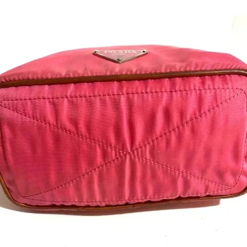 Prada pink distressed nylon hobo handbag